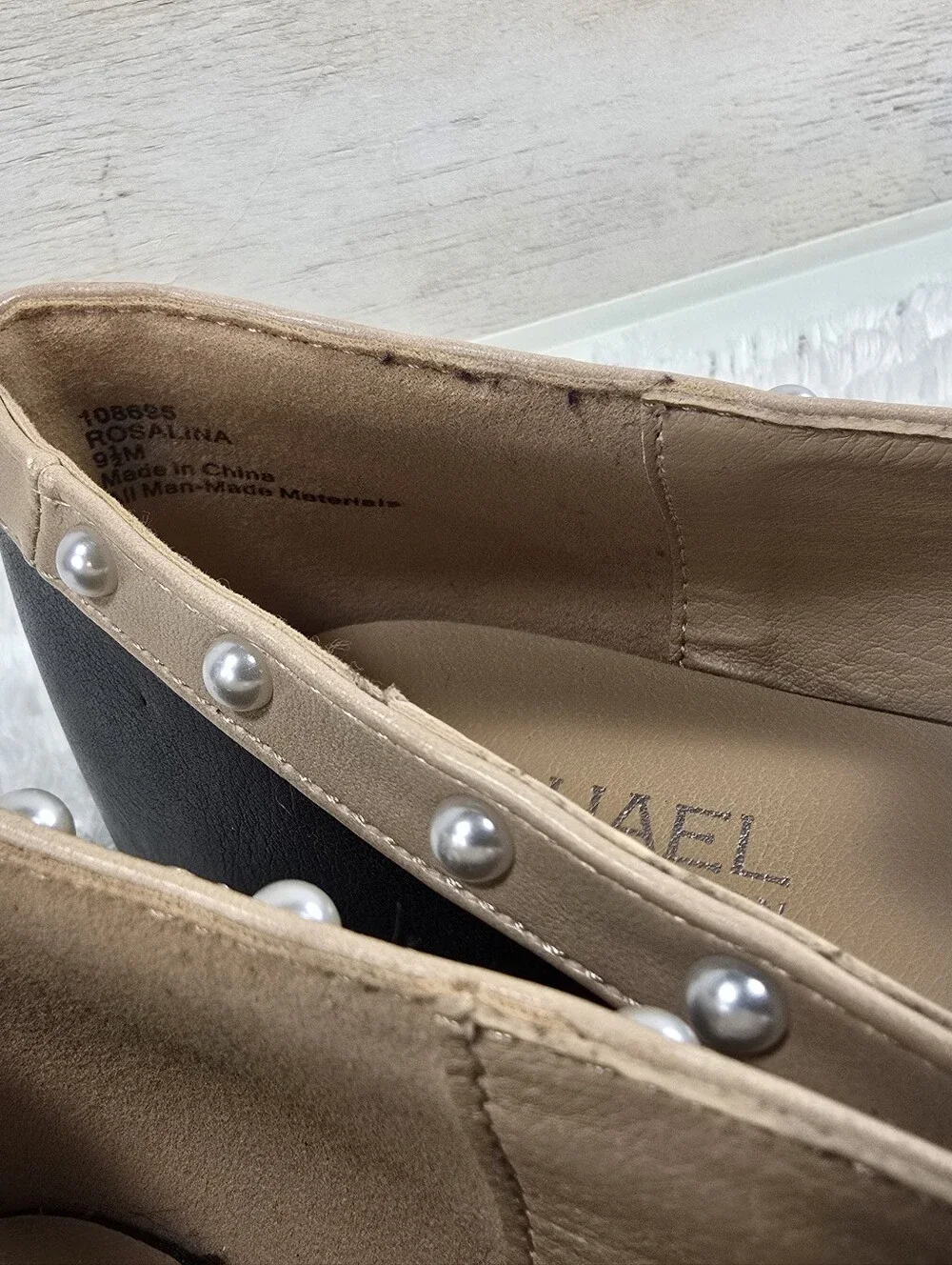 MICHAEL Michael Kors Black Mary Jane Flats with Pearl-Trim Beige Trim_4